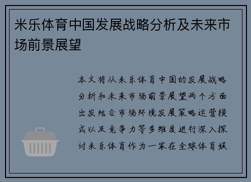 米乐体育中国发展战略分析及未来市场前景展望