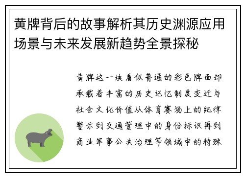 黄牌背后的故事解析其历史渊源应用场景与未来发展新趋势全景探秘